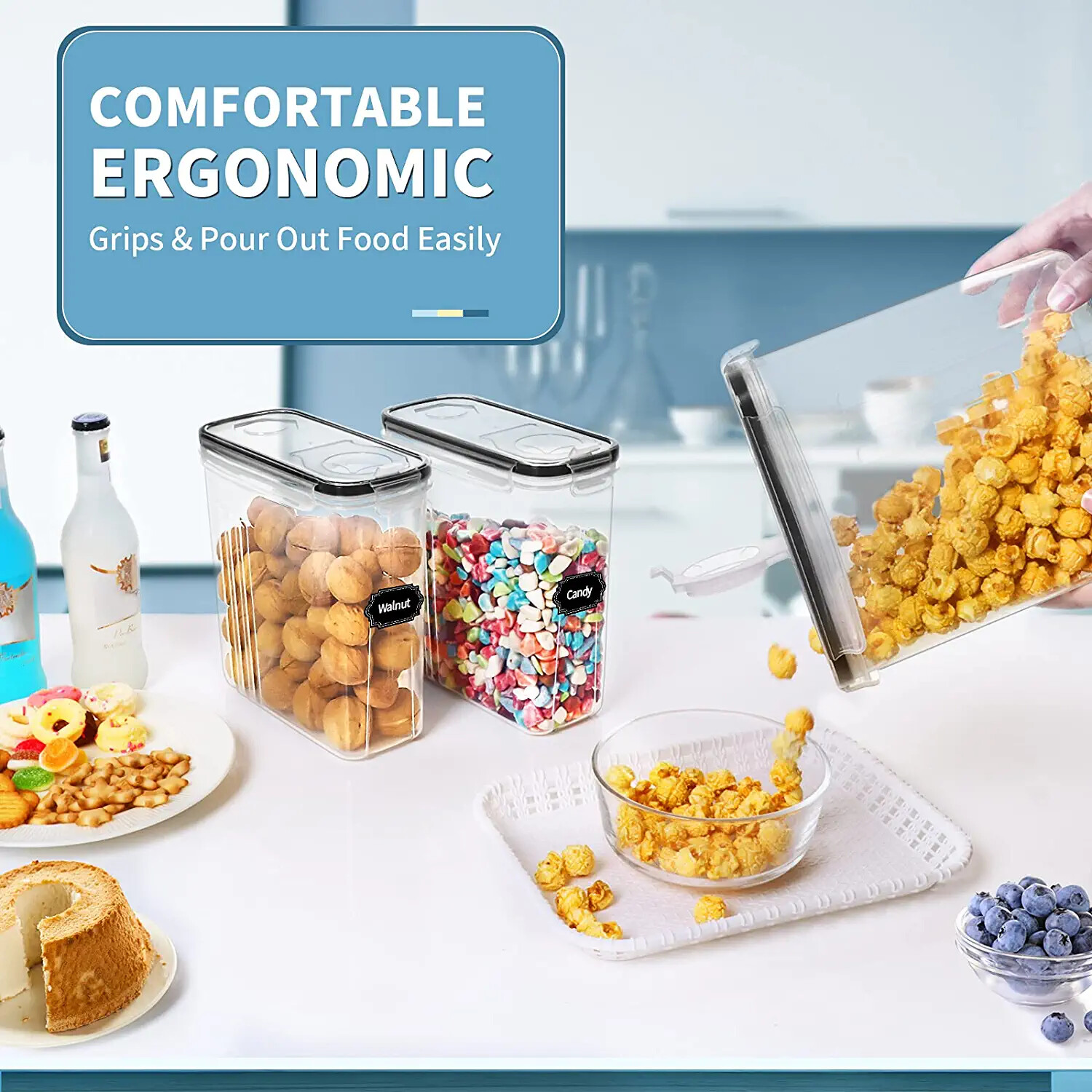 6PCS Food Cereal Storage Containers Set with Lids 2.5L Set of 5 Kitchen Pantry