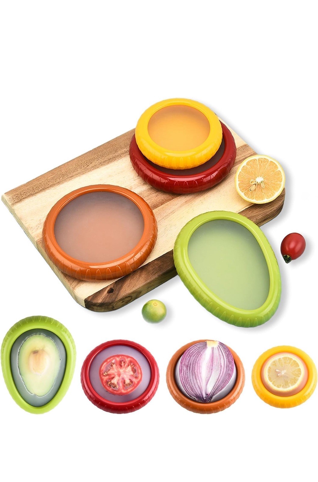 4 PCS FRUIT, VEGETABLE SILICONE SHAPED FOOD STORAGE CONTAINERS SET.