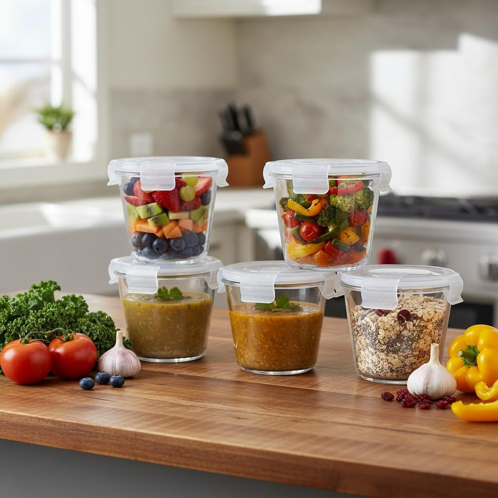 3Cup round Glass Food Storage Containers with Airtight Lids, 23Oz Glass Meal Pre