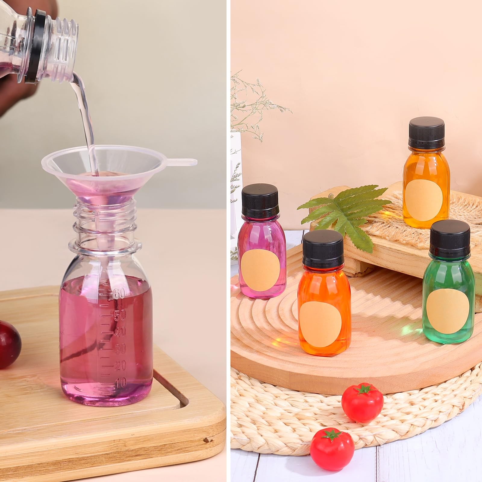 42 Pcs 2oz Plastic Bottles for Liquids, Mini Jars with 2 oz, 42pcs