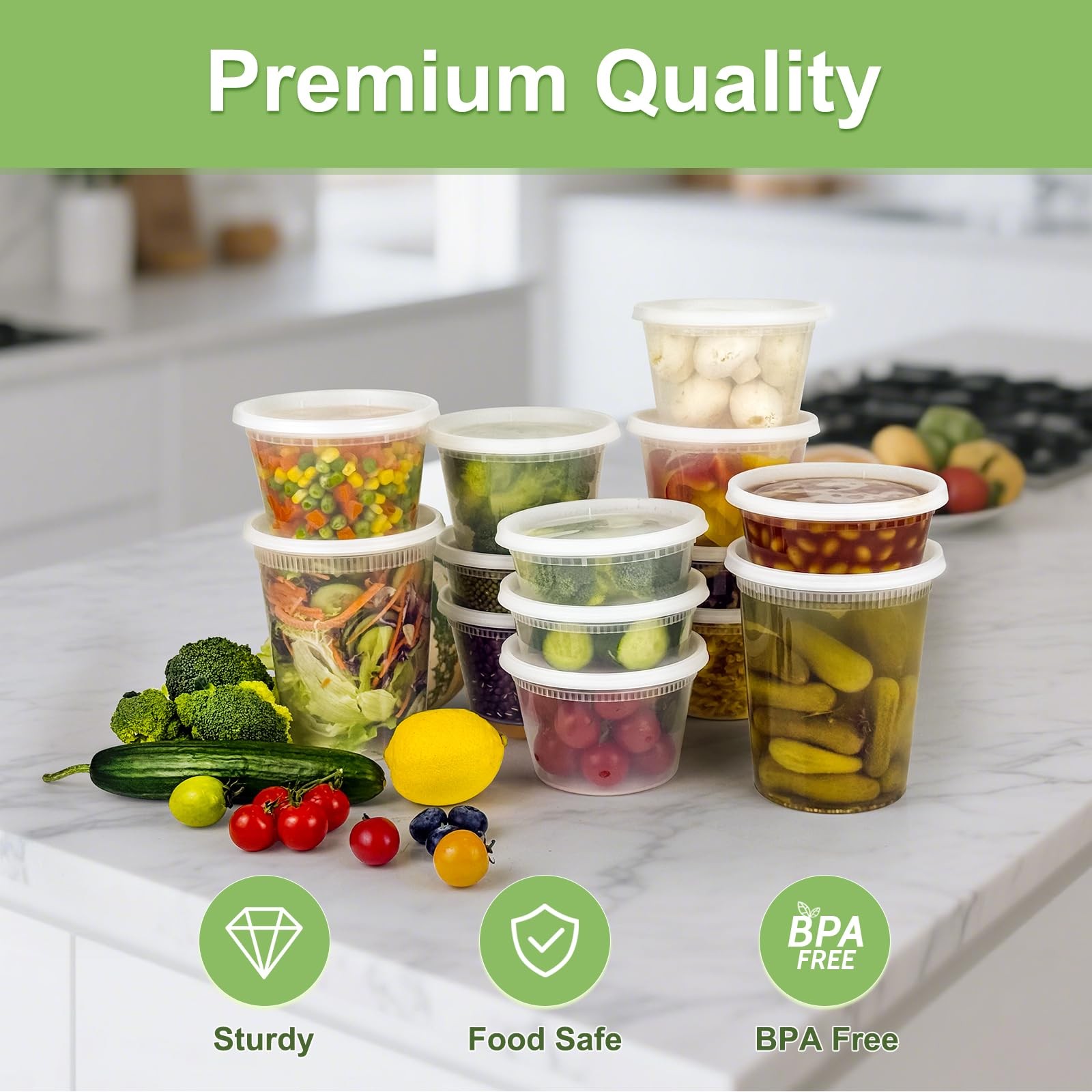 60 Sets (120-Piece) Deli Containers with Lids, 32/16/8 oz X 20 Set Each, Leak…