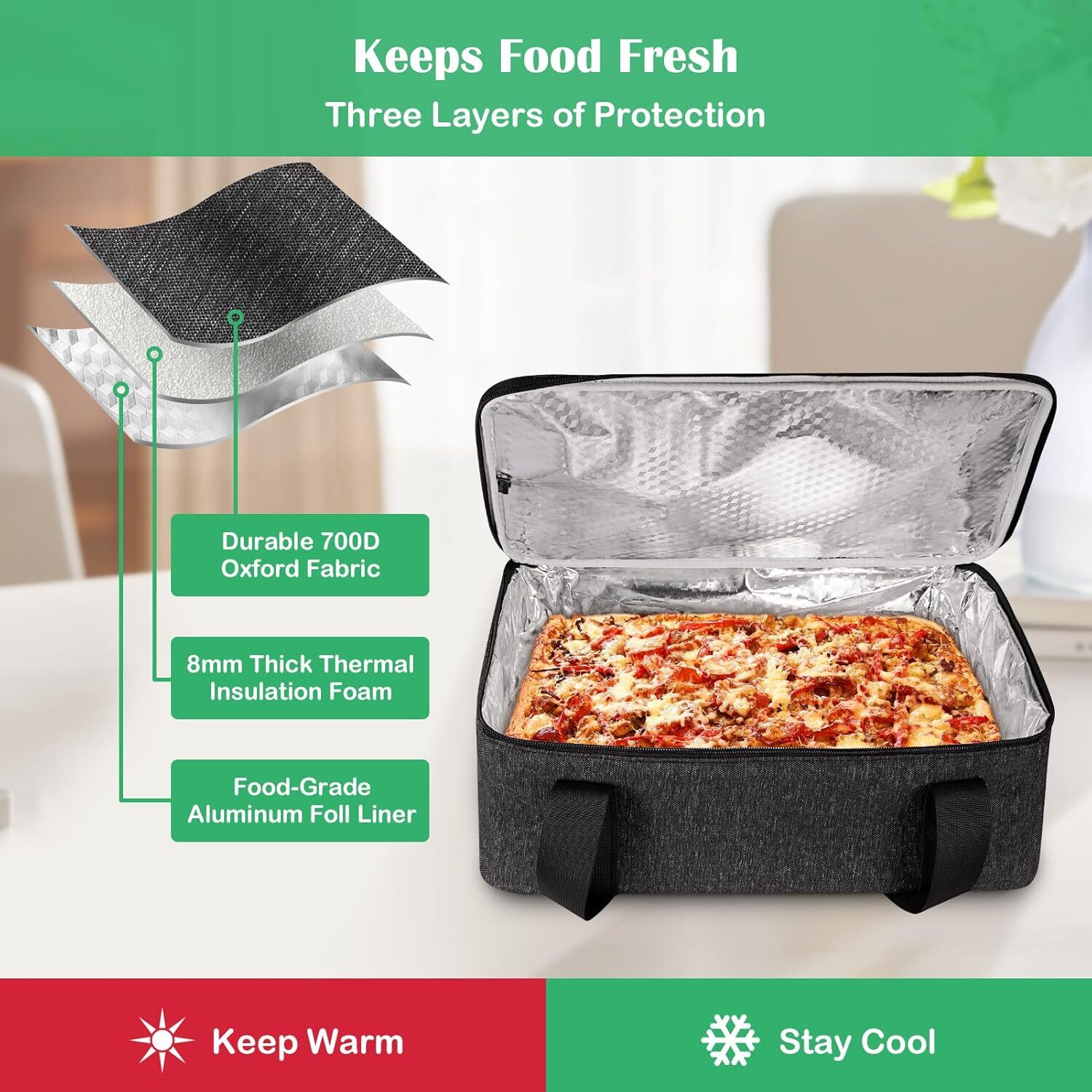 Casserole Carrier for Hot or Cold Food, Insulated Casserole Dish Tote Bag