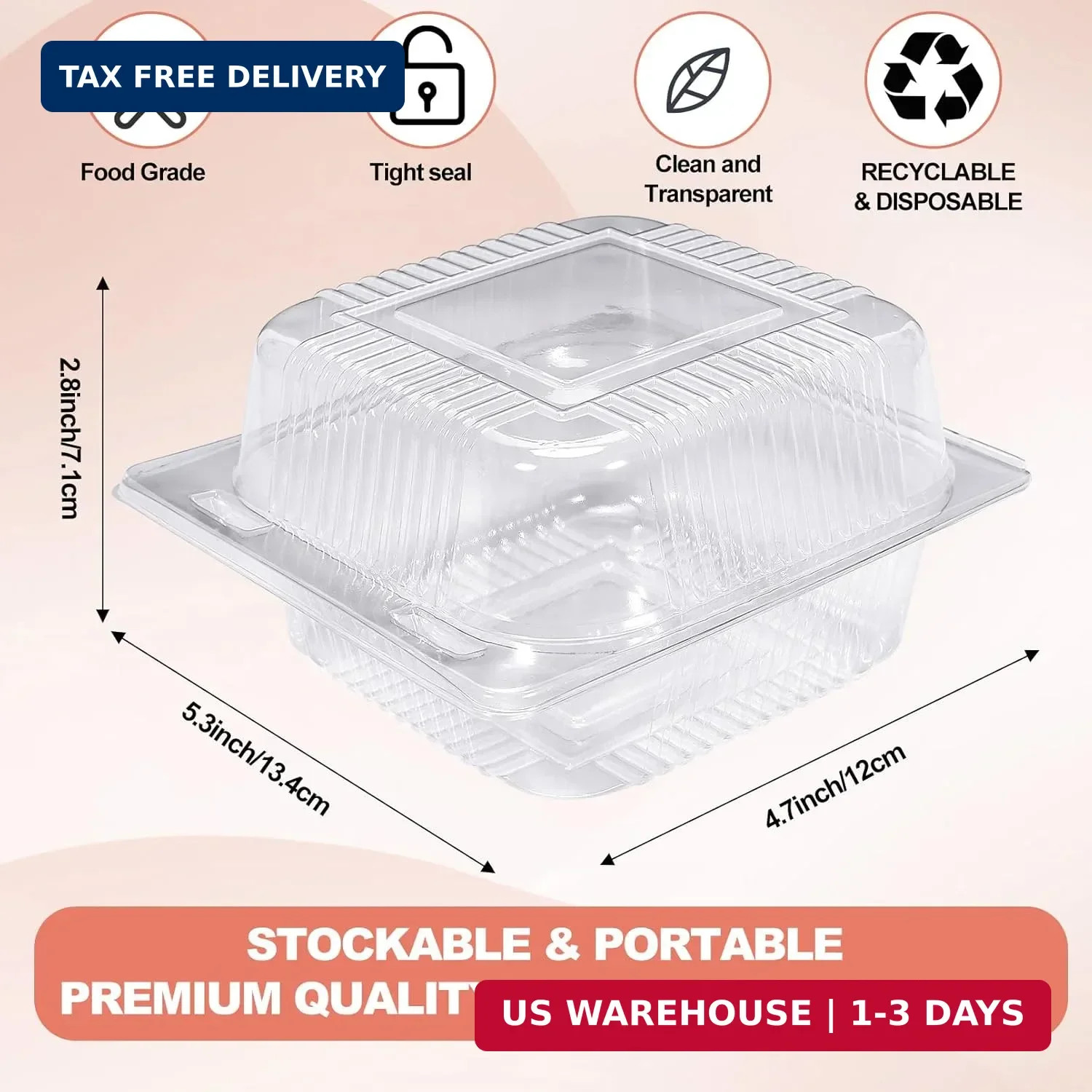 100Pcs Clear Plastic Take Out Containers,Clear Plastic Hinged Food Containers,Di