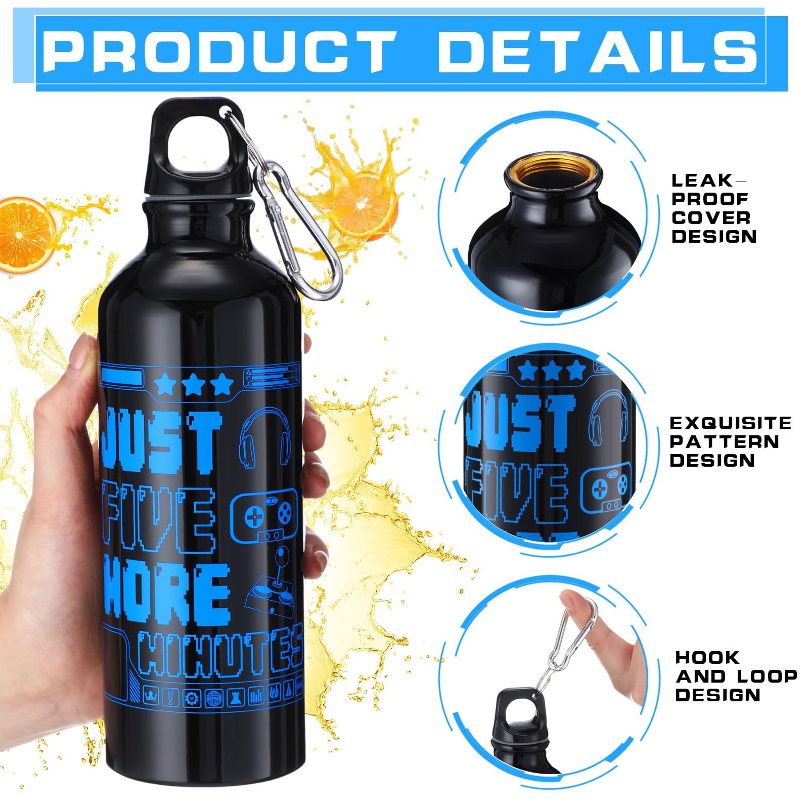 Silifine 12 Pcs 17Oz Gaming Water Bottle Sports Insulated Water Bottle Hook
