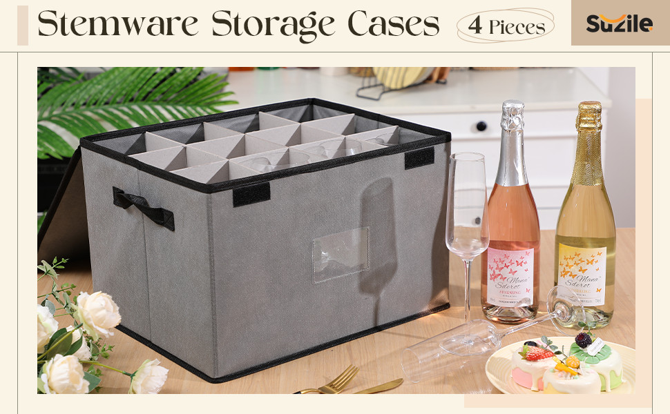 4 Pack Cup and Mug Storage Box with Dividers Wine Glass Storage Box with
