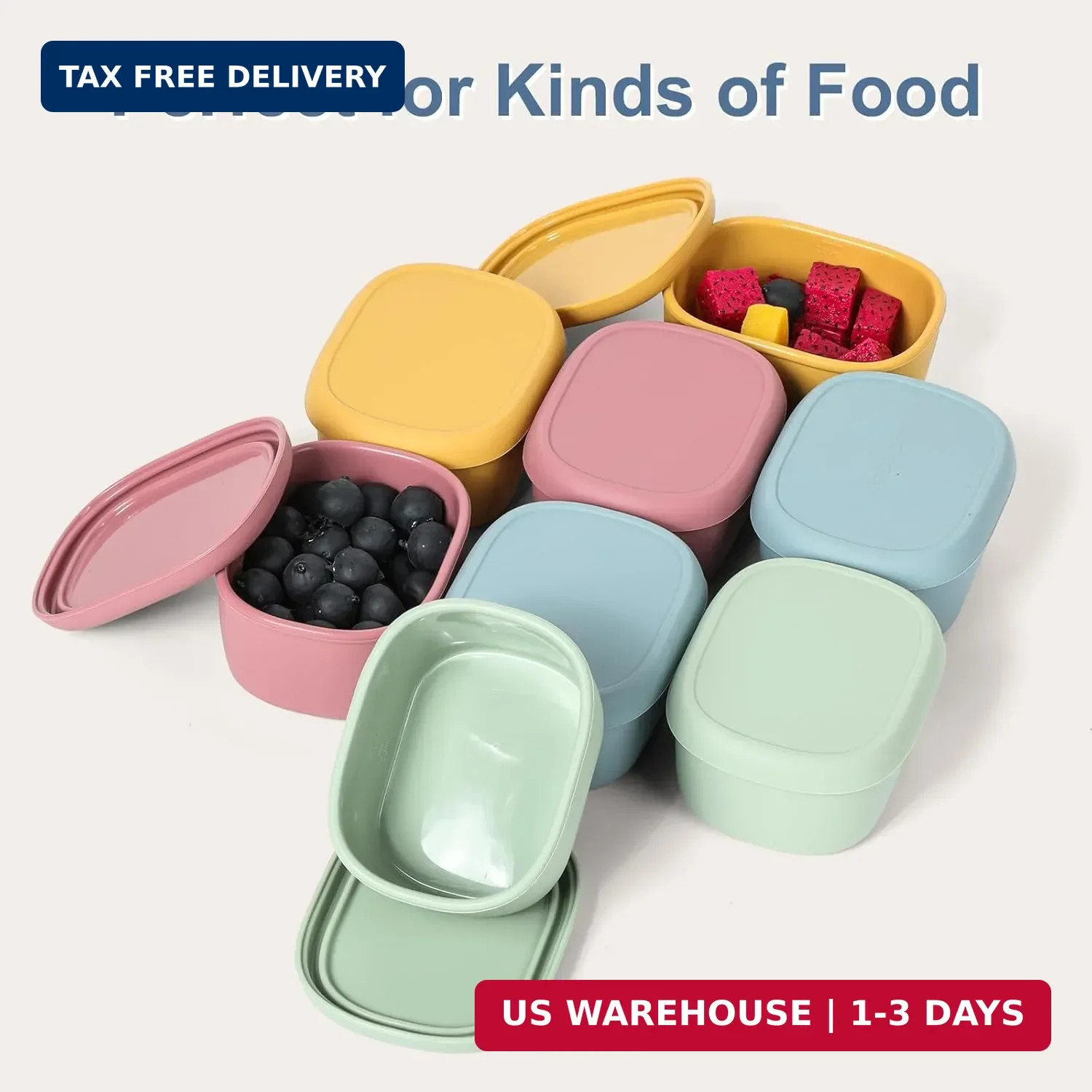 Silicone Snack Containers Set of 4 Kids 7oz Stackable Lunch Leakproof BPA Free