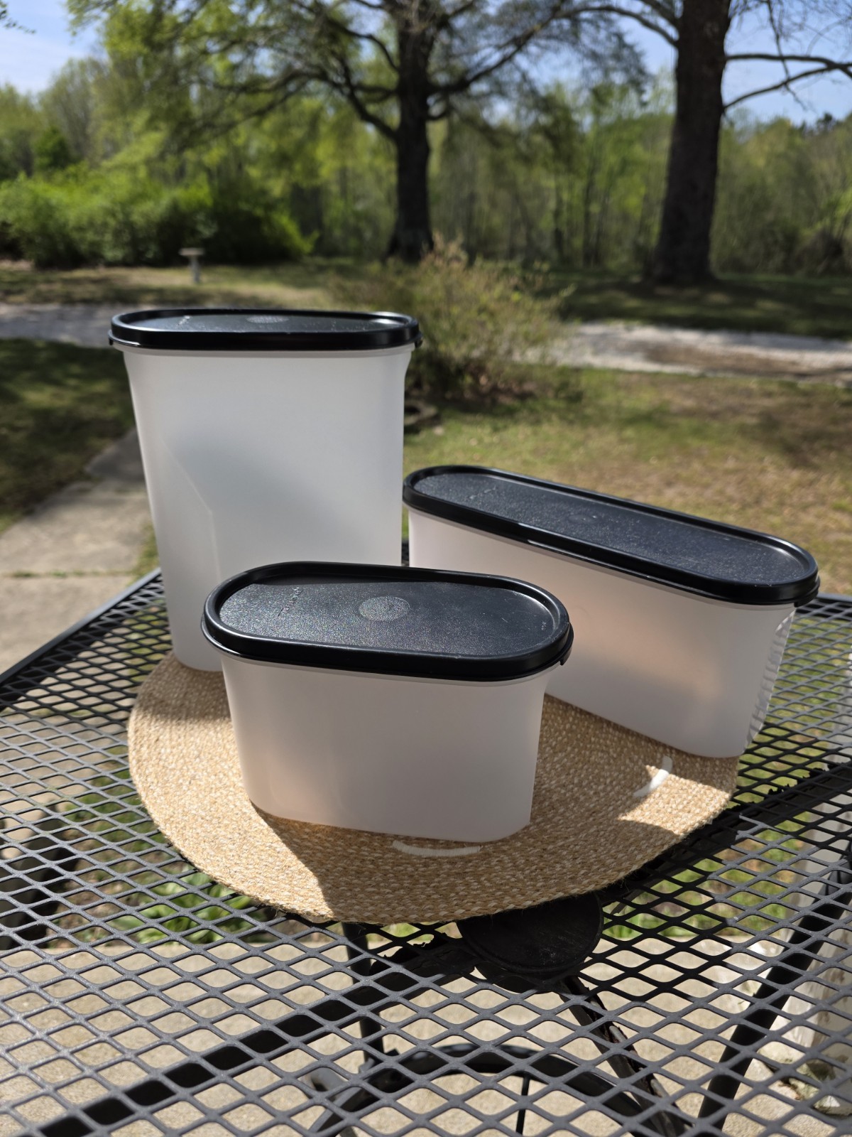 Tupperware Oval Snap Lid Food Storage Container Set 3 White Black 1.1L 2.3L