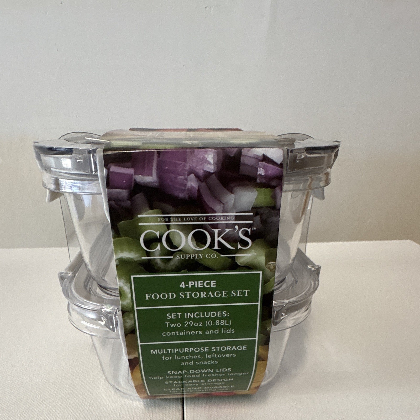 Cook’s Supply Co. 4pc 29 oz Rectangular Plastic Containers Snap Lids Stackable