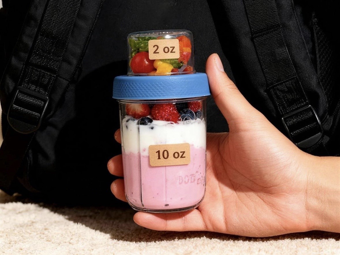 2-Pack Glass Overnight Oats Meal Prep Containers, Screw Lids, 10 oz Pink/Gray
