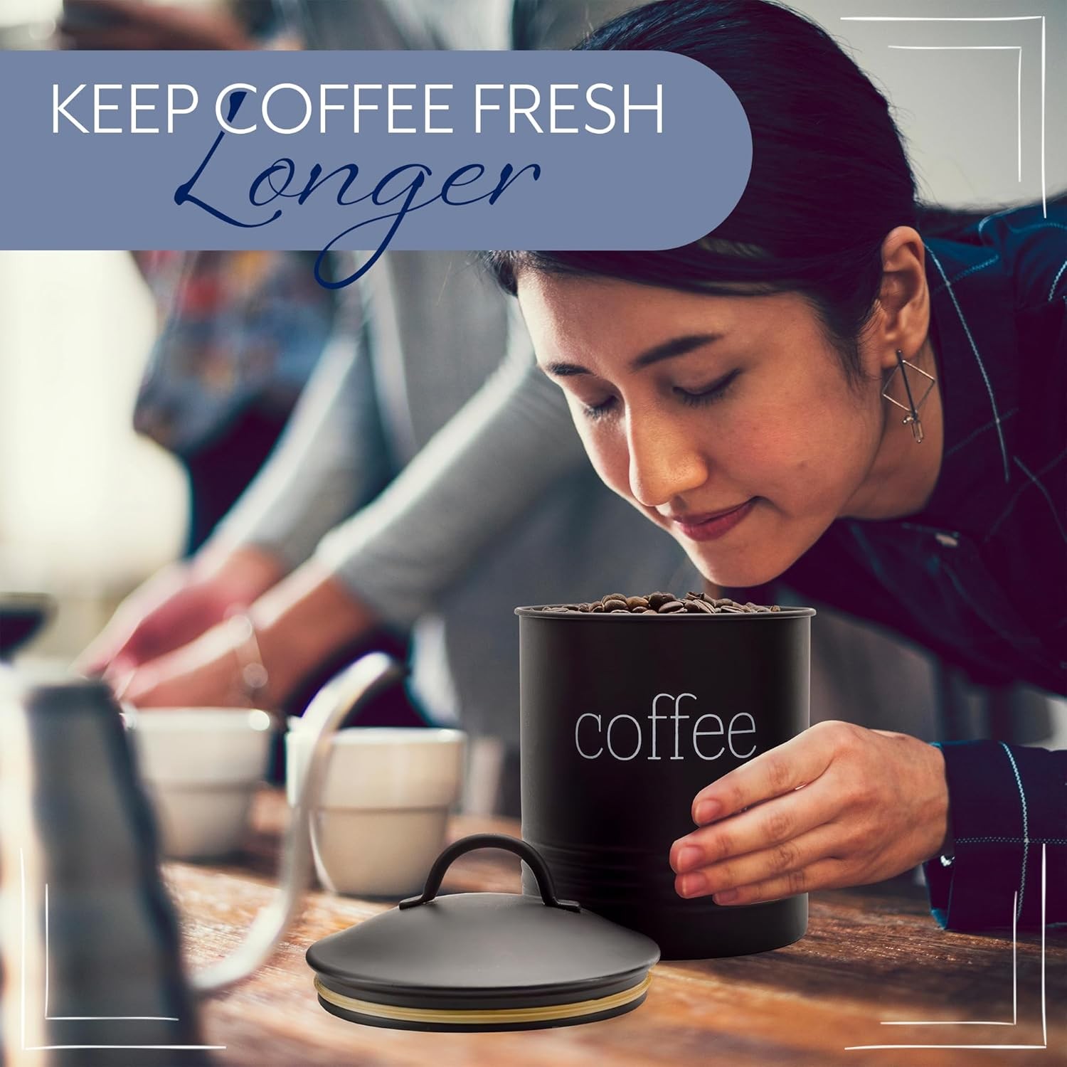 Enamelware Black Coffee Canister; Modern Farmhouse Style Coffee Storage for