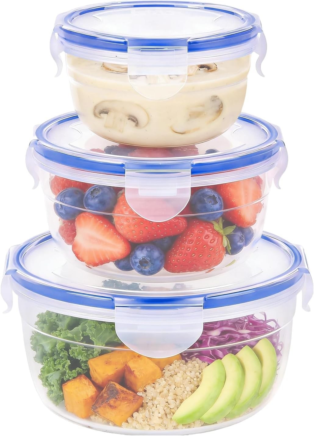 Round Food Storage Containers with Airtight Lids, Leak Proof Plastic Bowls fo…