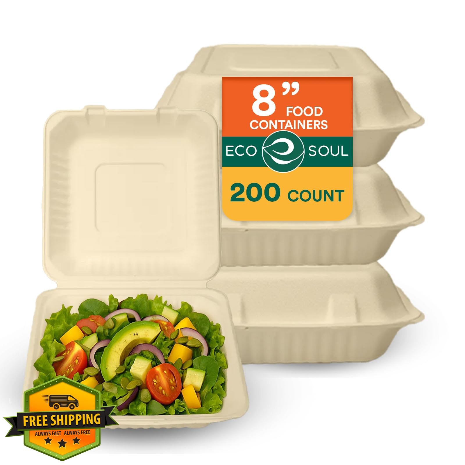 ECO SOUL 200 Clamshell Containers 8×8