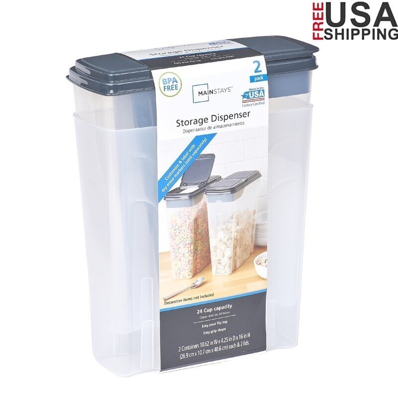 2 Pcs Cereal Dispenser W/ Lid Plastic Storage Containers Snacks Pasta Rice New