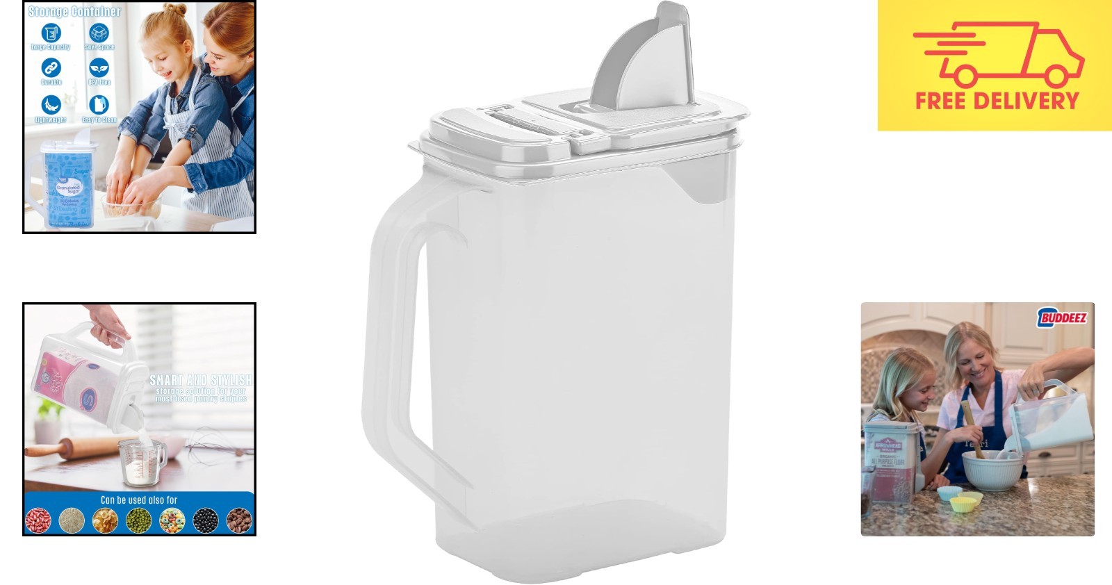 Compact 4 Quart Kitchen Storage Container with Dishwasher Safe White Lid