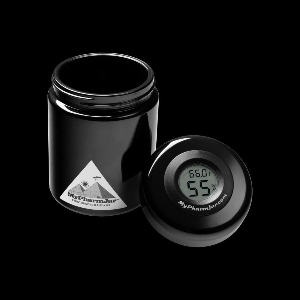 MyPharmJar Miron Glass Storage Jar 250ml w/digital humidity/temp sensor 2-Pack