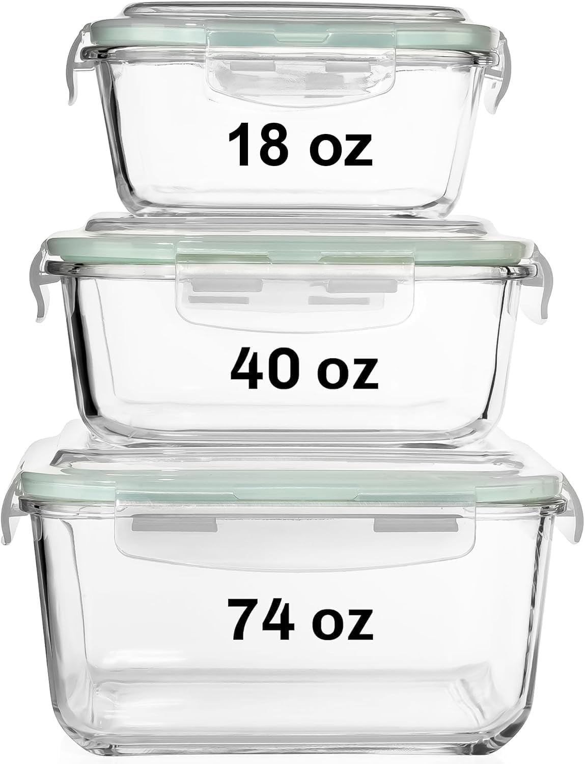 6 PC Square Glass Food Storage Containers W/ Airtight lids 74 40 & 18 oz Kitchen