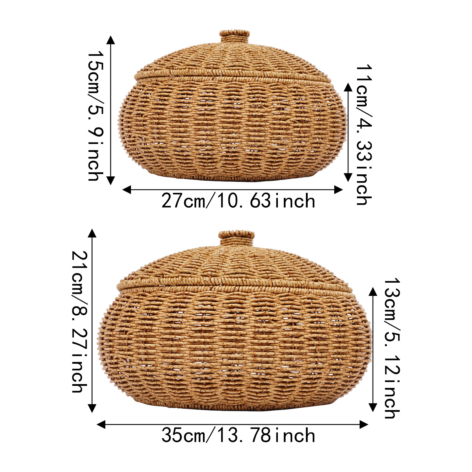 2PCS Vintage Farmhouse Round Hand Woven Storage Basket with Lids for Home