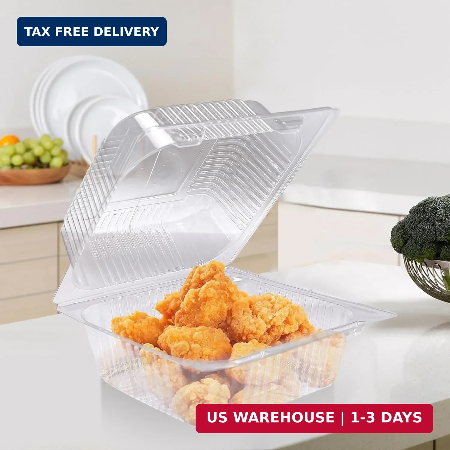 100Pcs Clear Plastic Take Out Containers,Clear Plastic Hinged Food Containers,Di