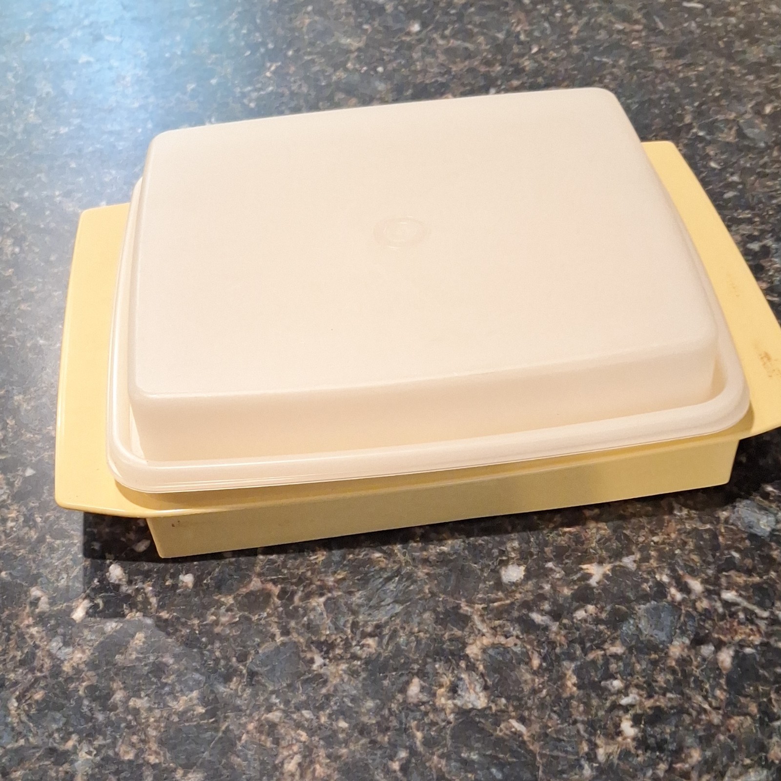 Tupperware 2 Qt Beige/White Rectangular Snap Lid Storage Set Model 723-3