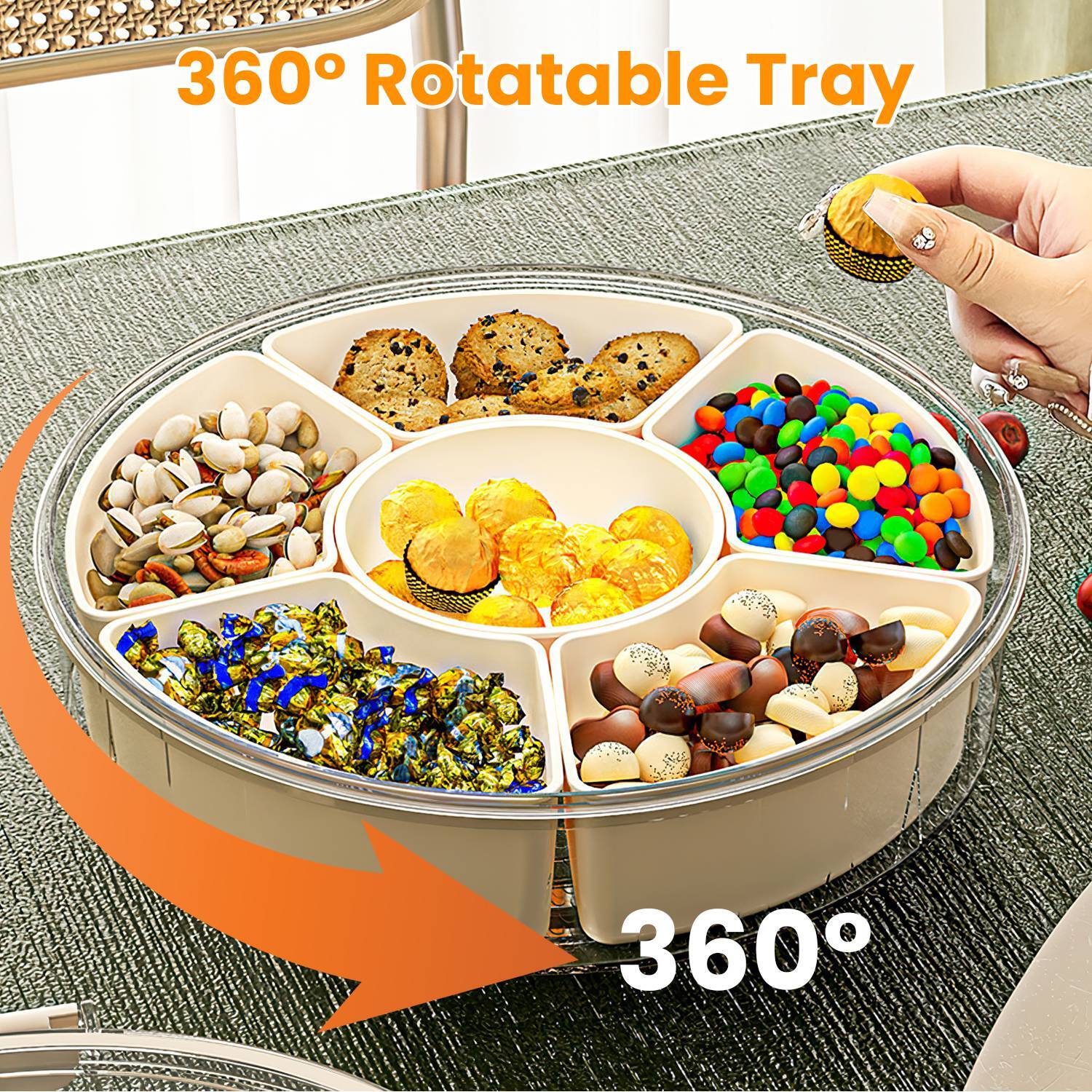 2pcs Divided Serving Tray with Sealed Lid 360° Rotatable Base Snack Container