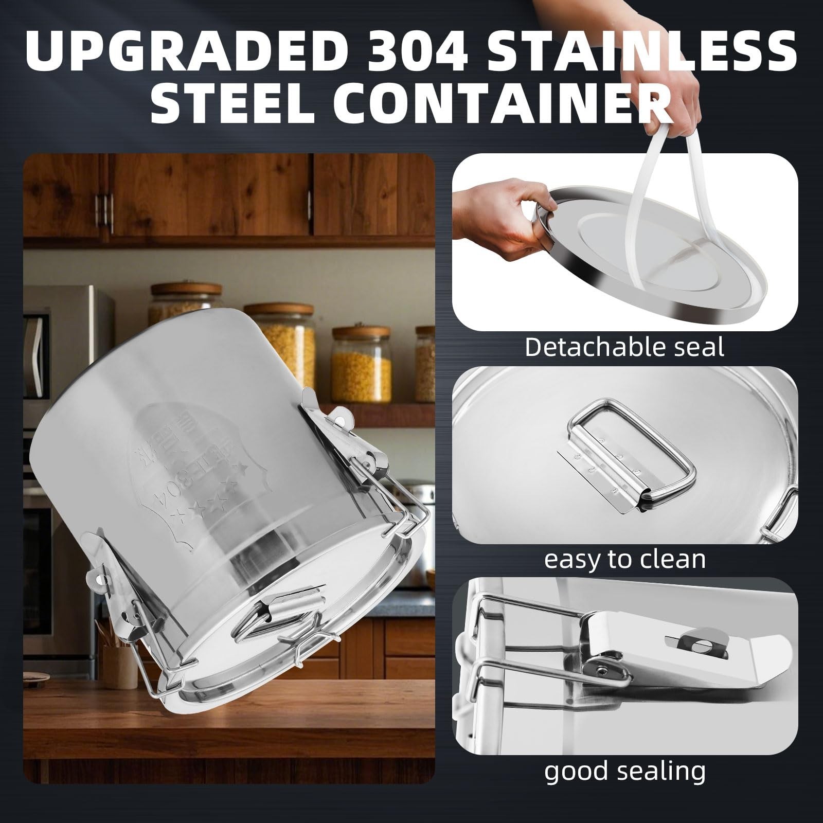 6L 1.6 Gal Stainless Steel Food Storage Containers with Lids, Airtight Kitchen B
