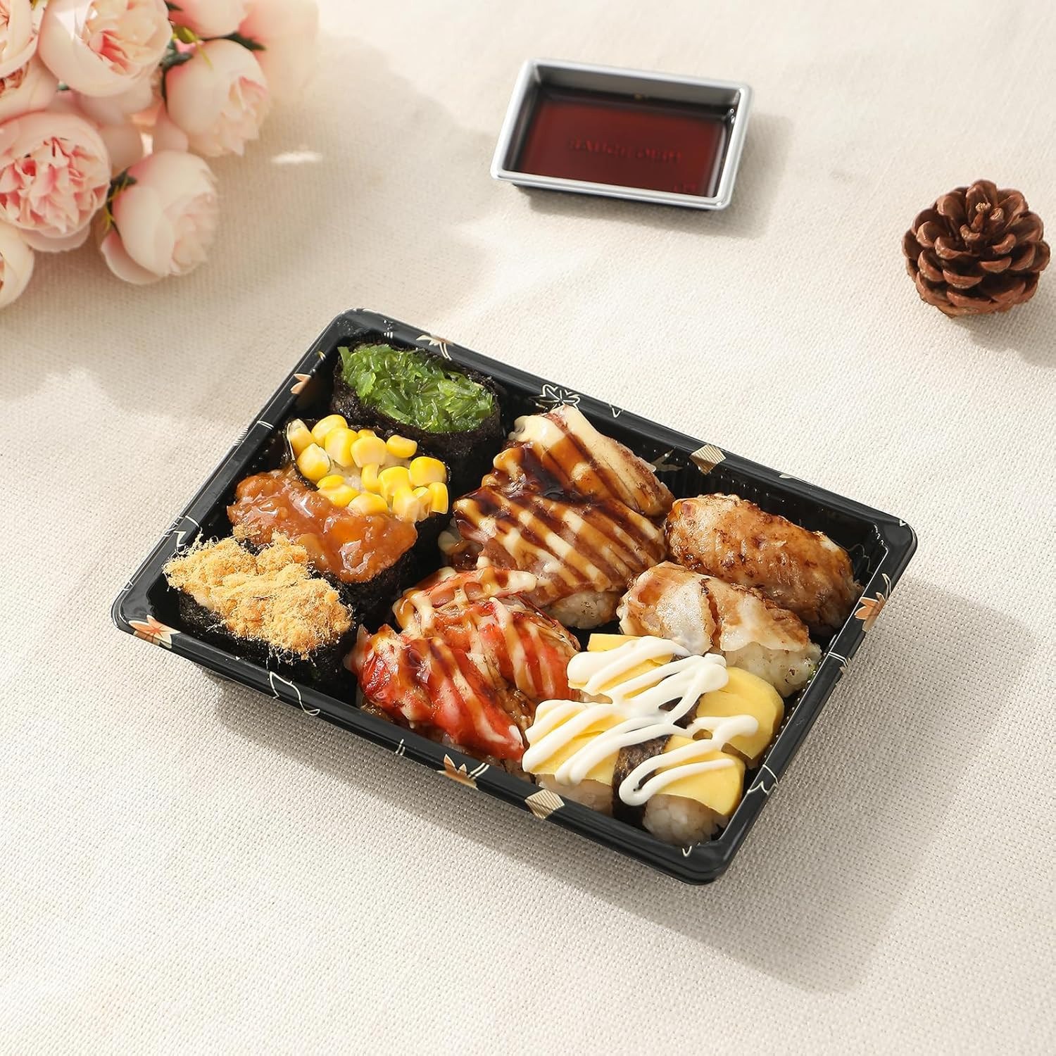 Vajilla Desechable 50 Piezas Bandejas Sushi Palillos Y Platos Soja Para Llevar