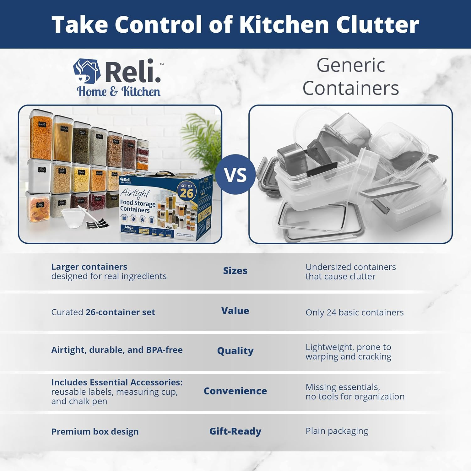 Airtight Food Storage Containers with Lids (26 Sets) | Kitchen Organizers and St