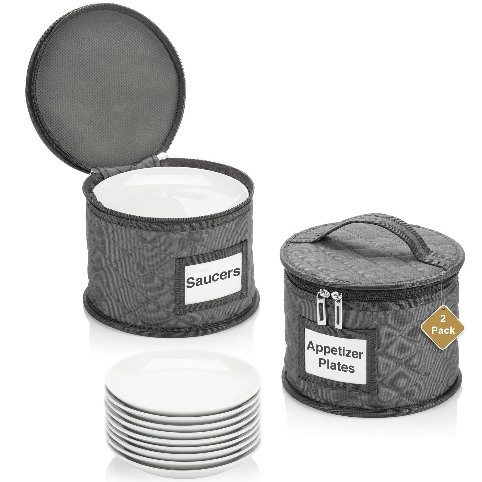 2 Pack 6″ Small Plate Storage Case – China Container 6 in plate, Gray