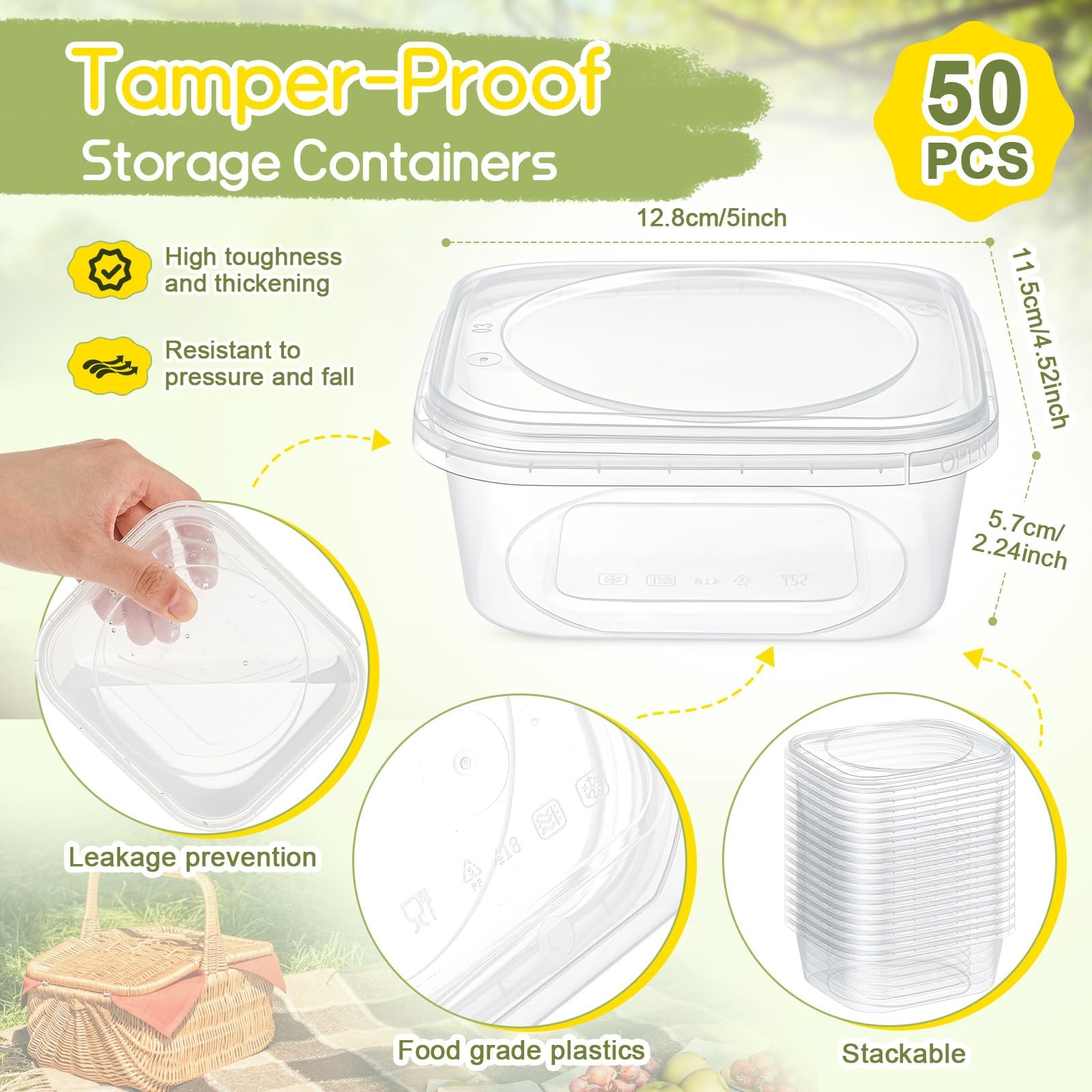 Yiyiring 50 Pack 16 oz Tamper Proof Clear Deli Containers with Lid Disposable Sq