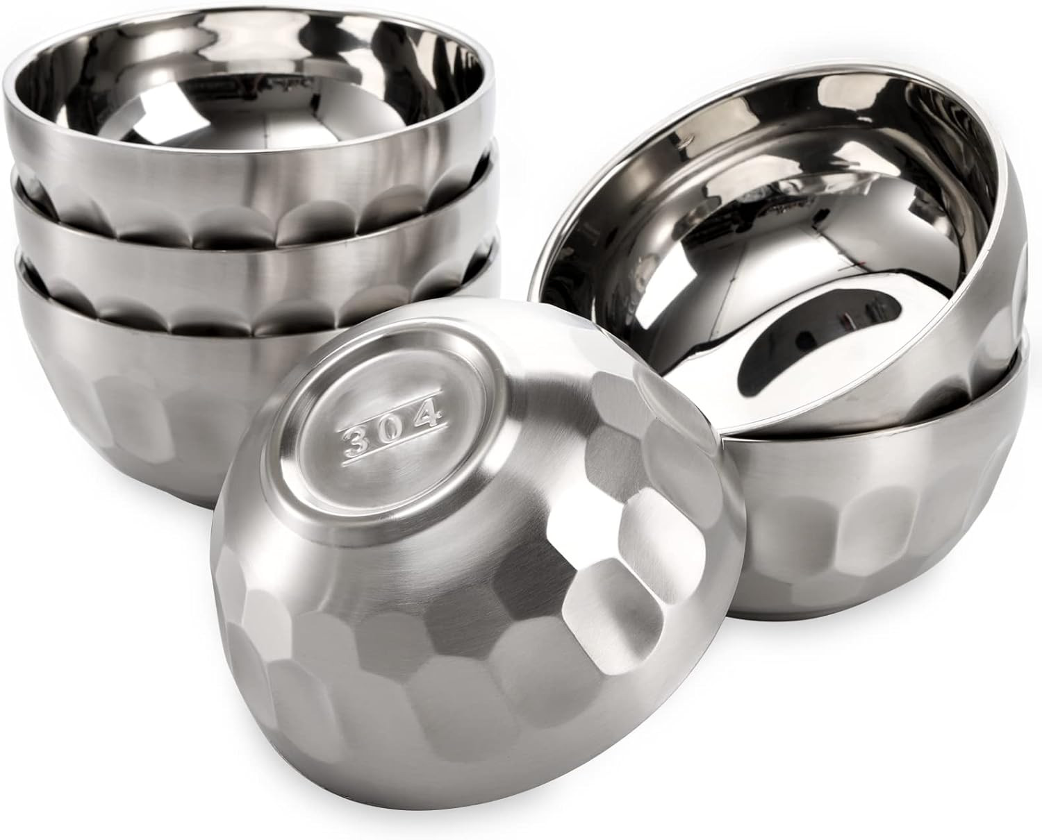 6 Pack 18/8 Stainless Steel Snack & Soup Bowls, 15 Oz Non-Slip Double-Walled Ins