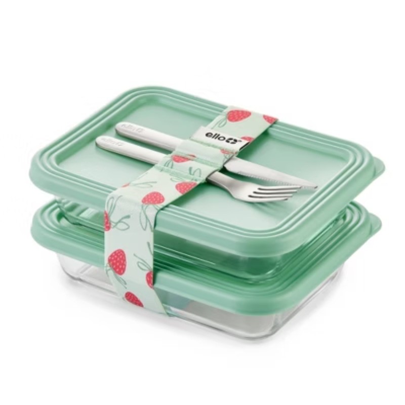 7pc Lunch Stack Food Storage Container Set Green Strawberries