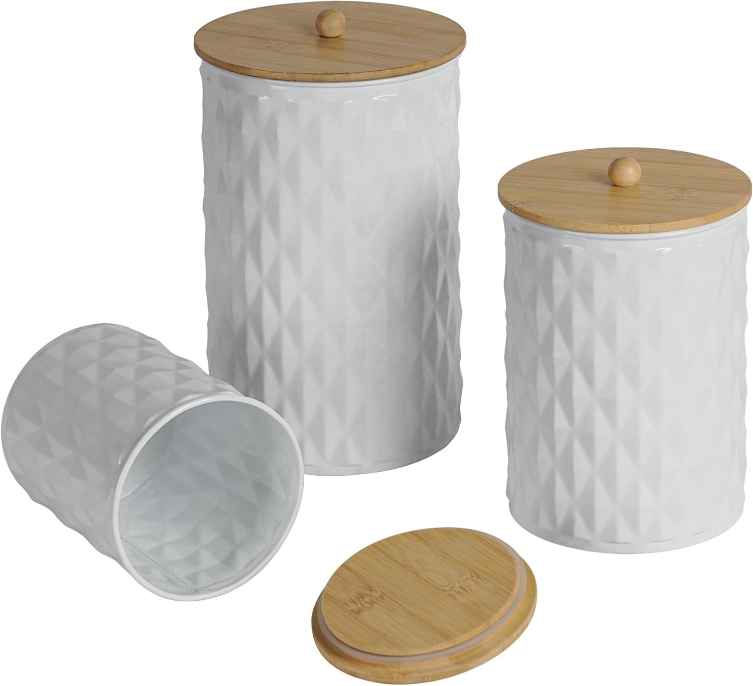 Kitchen Canister Set of 3 Tea Coffee Sugar Containers with Airtight Bamboo Lids