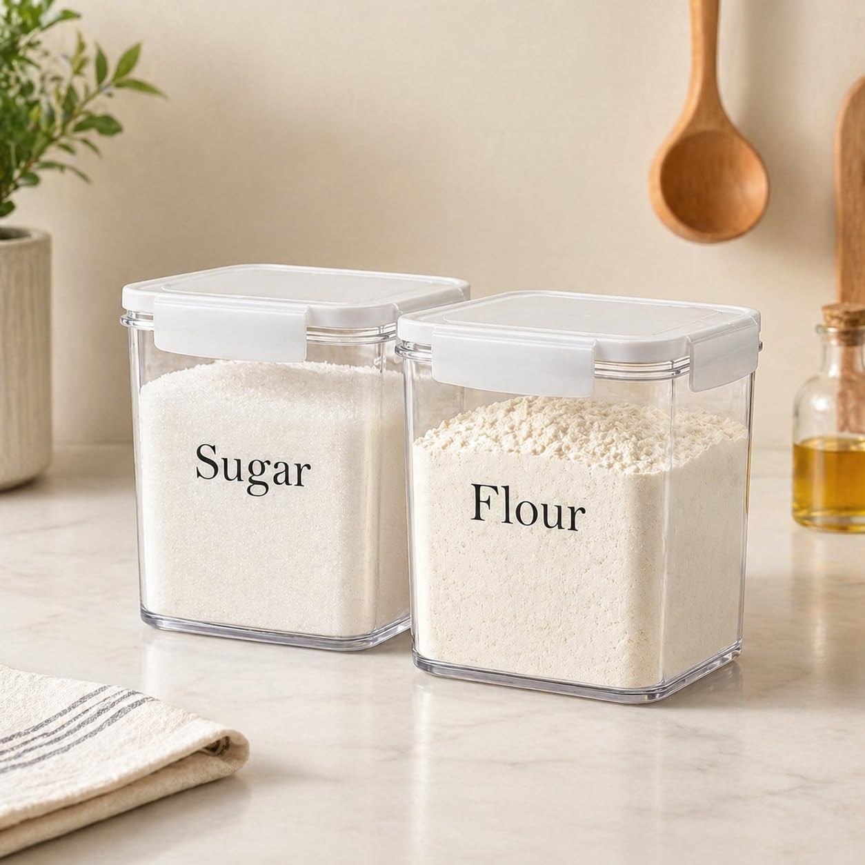 Set of 2 Large Food Storage Jars 4L – Airtight Containers with Lids, White wi…