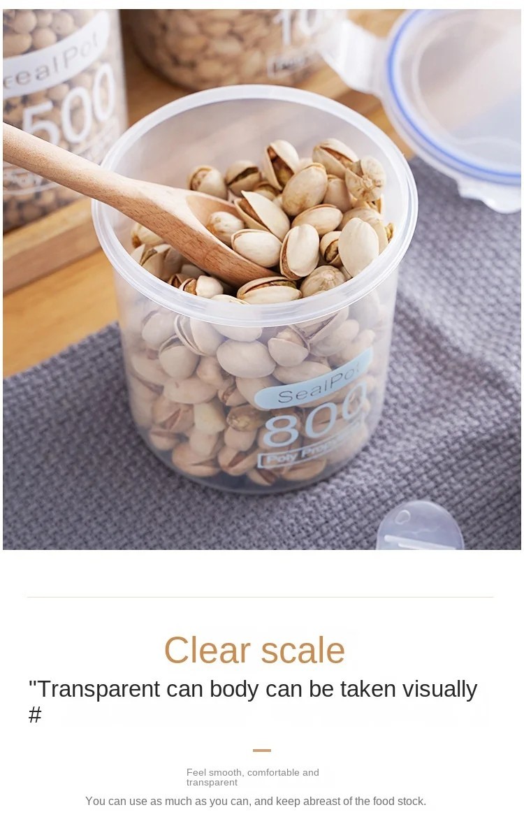 Airtight Grain Storage Container Clear Food Jar Kitchen Organizer 600-1500ML