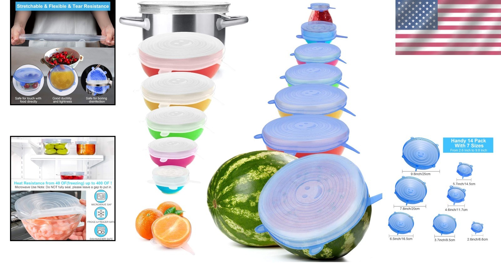 Eco-Friendly 14 PCS Silicone Stretch Lids – Flexible and Dishwasher Safe