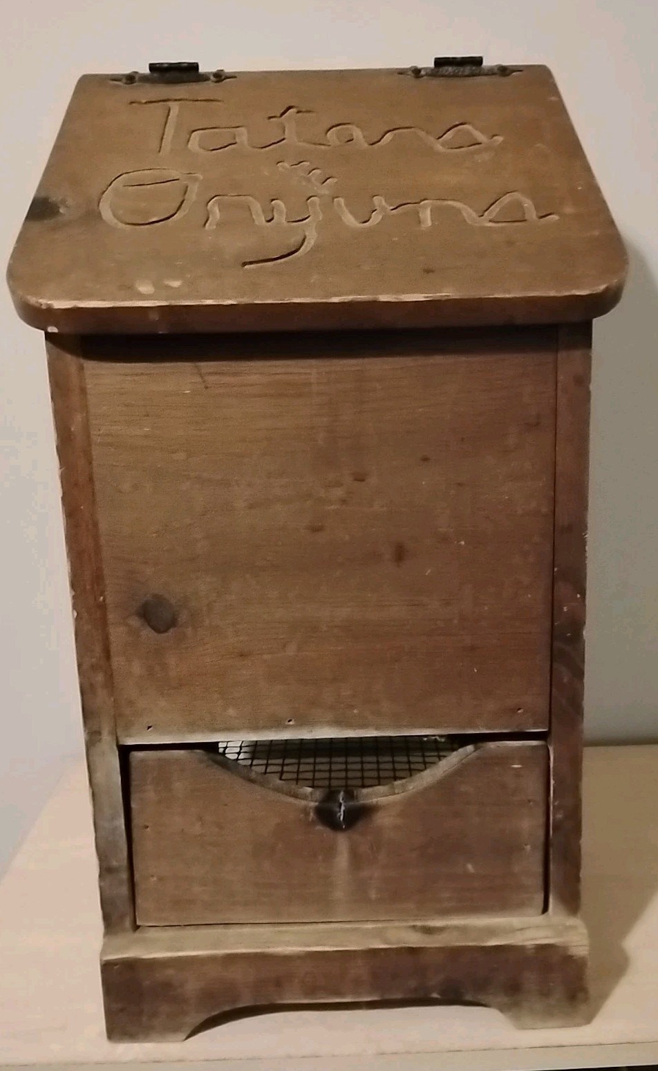 Vintage Potatoes Taters ‘N Onyuns Wooden Storage Bin With Pullout Drawer