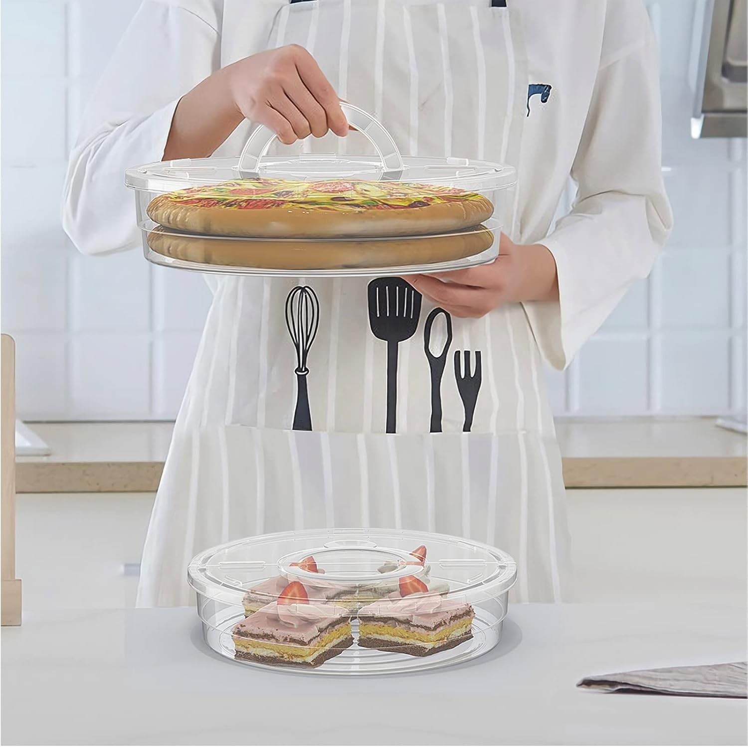 12Inch 2 Pack Food Storage Container with Lid and Handle, Reusable 2 Compartment