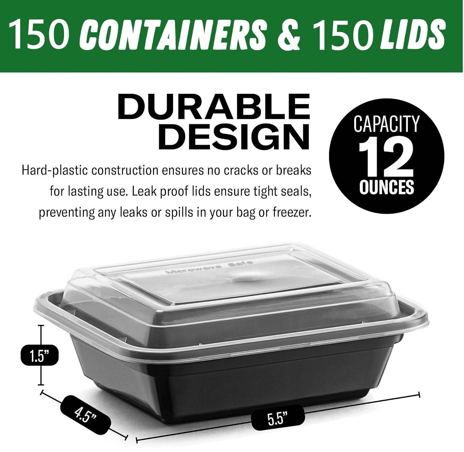 150 Pack (12 oz) Meal Prep Containers with Lids Disposable Bowls with Lids