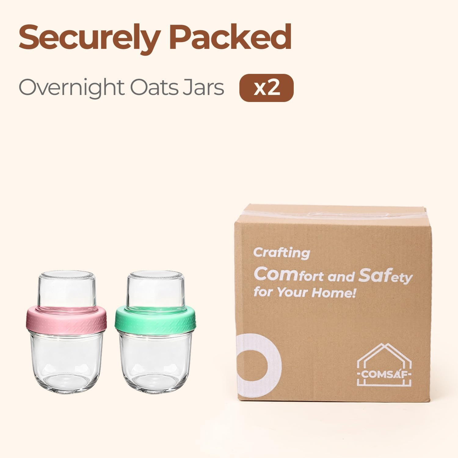 ComSaf Overnight Oats Containers with Lids (8oz+4oz, 2Pcs), Glass Yogurt Parfait