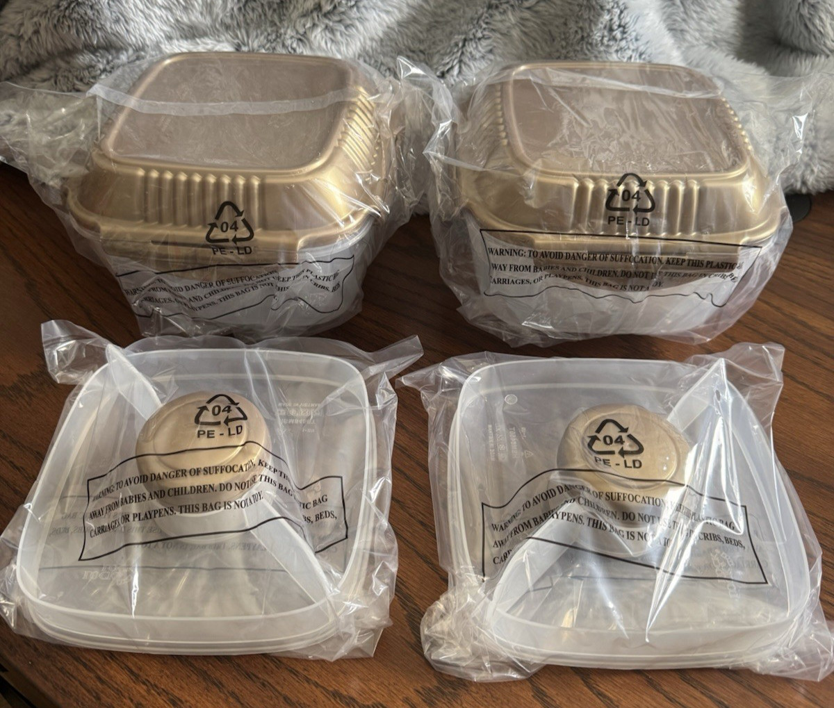 Lock n Lock Set (4) Salad Lunch Take-out Zen Container GOLD w/ Dividers/Dressing