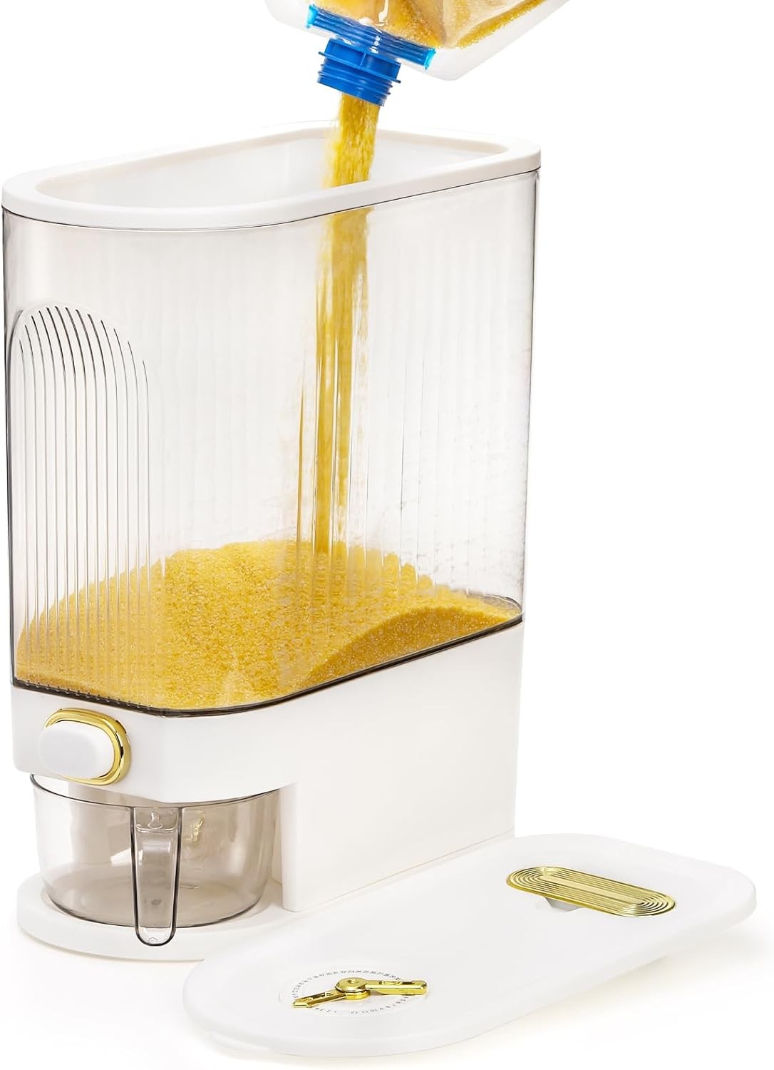 Clear Rice Holder Dispenser, 22 Lbs Large Grain Storage Container with Measuring