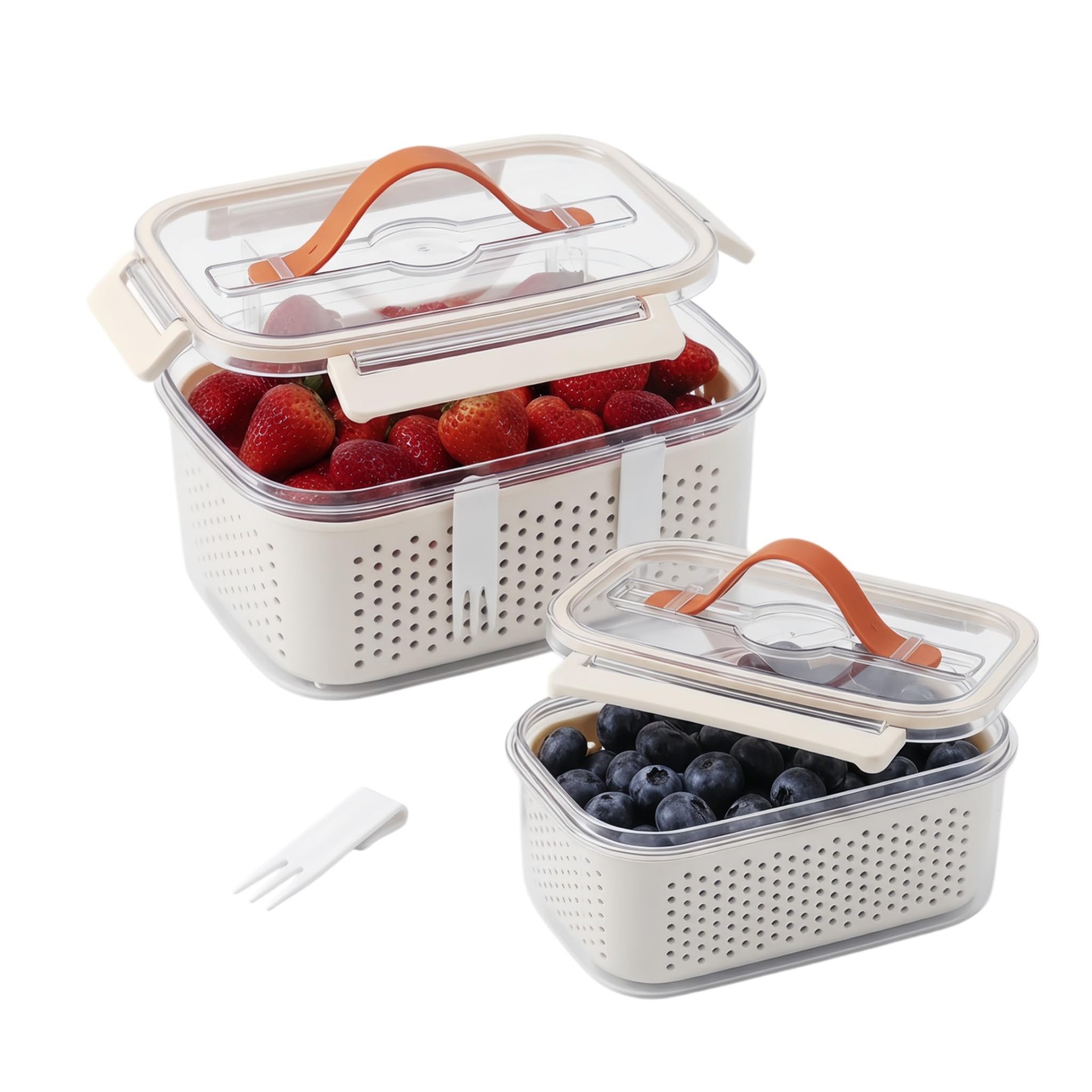 Fruit Storage Containers for Fridge, 2 Pack Produce Saver with Colander and B…