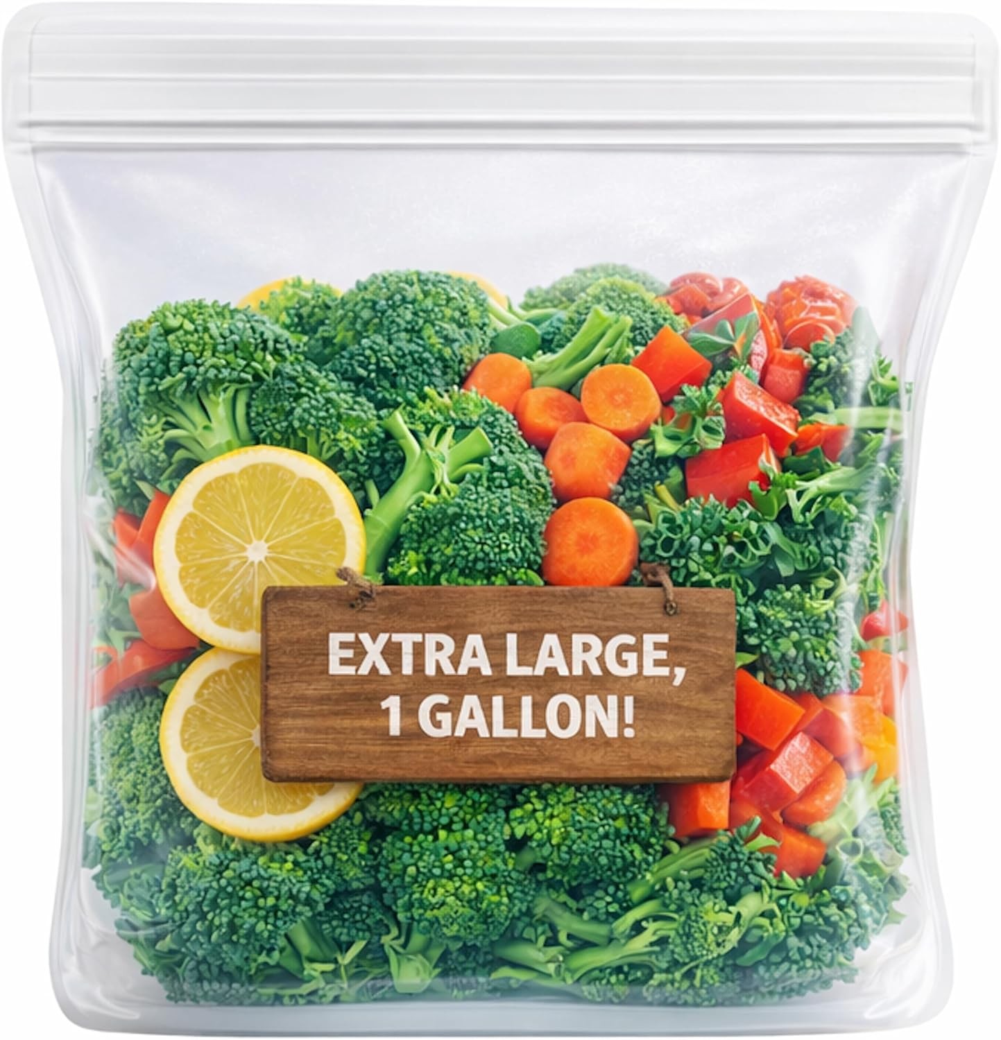 Reusable 1 Gallon Silicone Freezer Bag XXL 135 oz Clear Leakproof double-lock