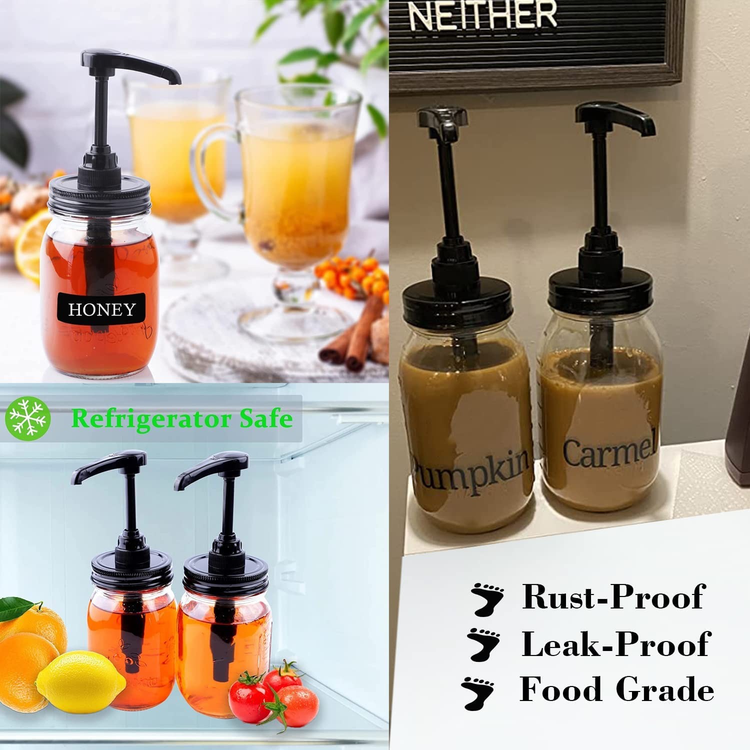 GLUKIEWT Mason Jar Syrup Dispenser Pump Lids For Regular Mouth Jar (2 Pack) C…