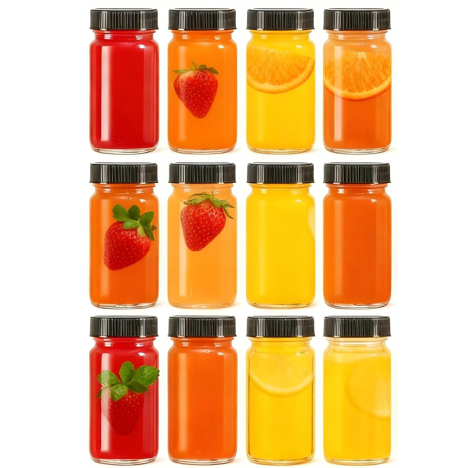 Reusable Glass Mini Shot Bottles 2 oz Black Lids Reusable Mini Glass Bottles