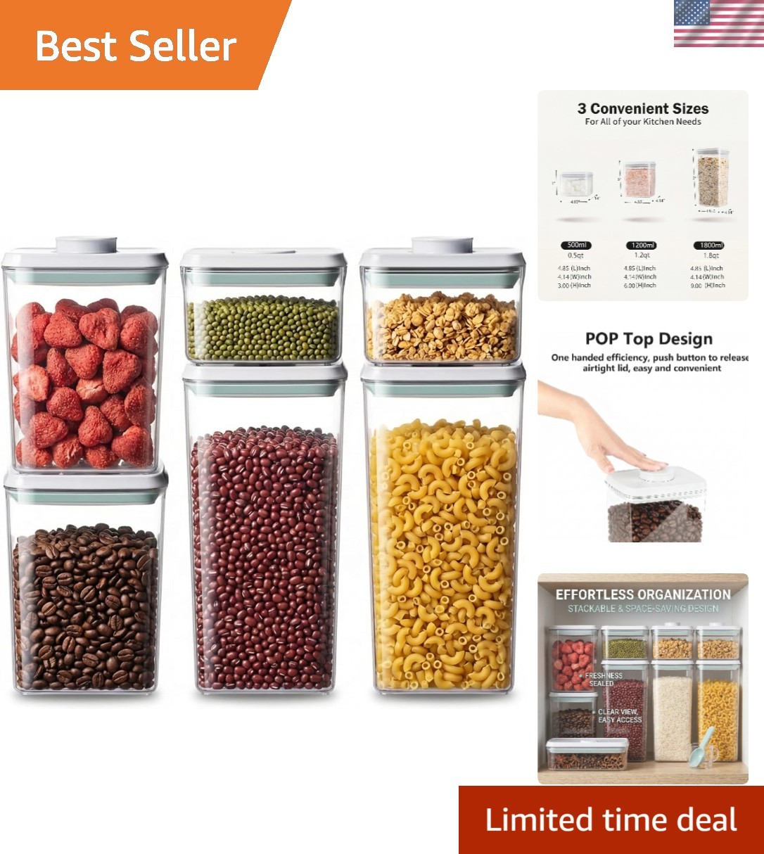 6-Piece Stackable Kitchen Pantry Storage Set – Airtight Food Container Design