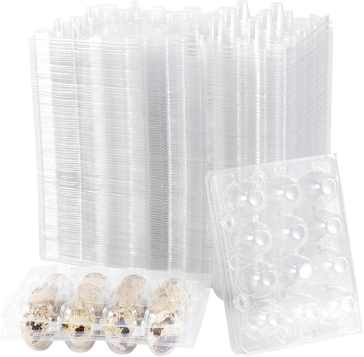150 PCS 12 Cavity Clear Plastic Quail Egg Cartons, PVC Stackable Egg Storage Box