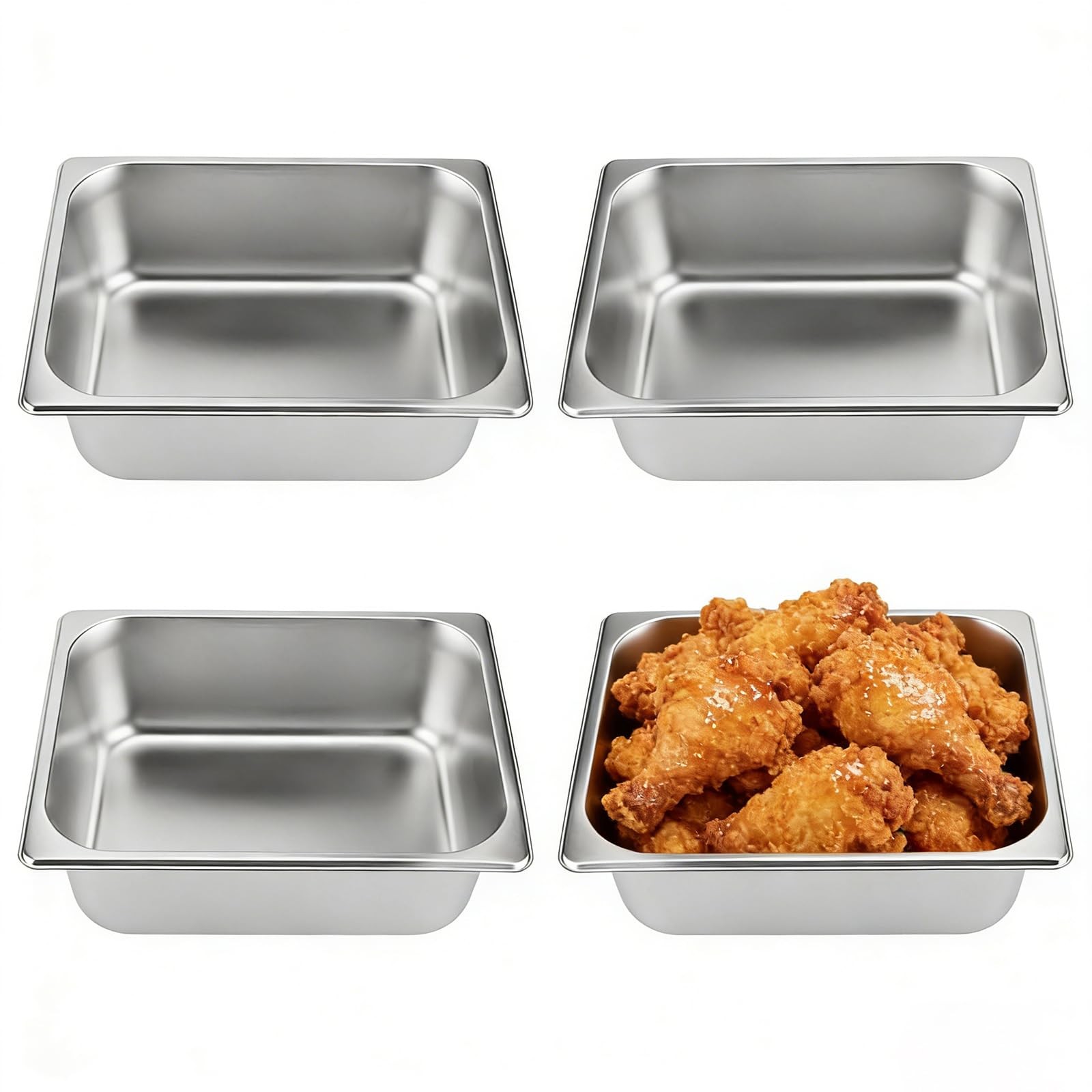 4 Pack 1/2 Size Stainless Steel Steam Table Pans, 4 Inch Deep Half Size Hotel…