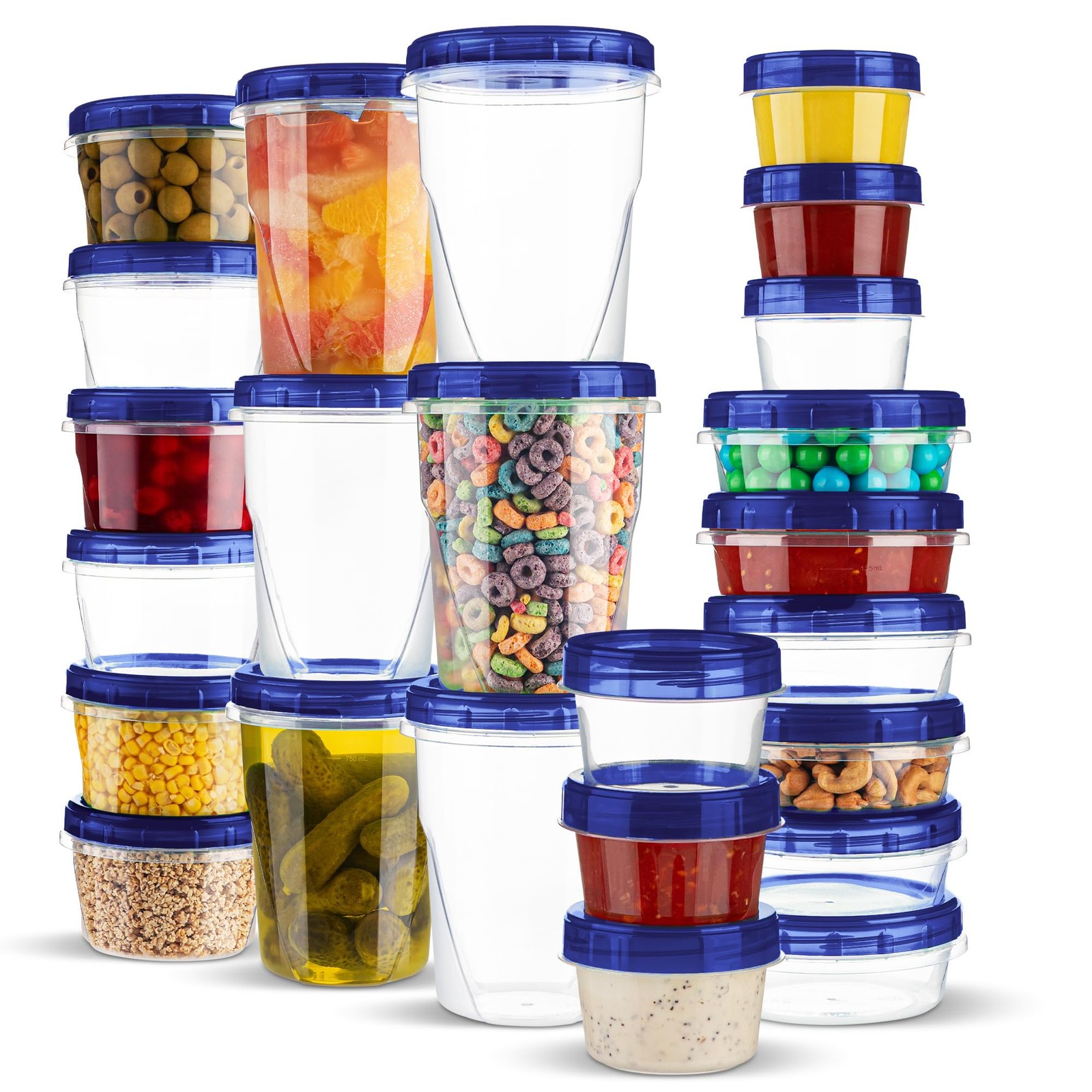 24 Pack Twist Top Containers Assorted Sizes Plastic Food Storage Containers w…