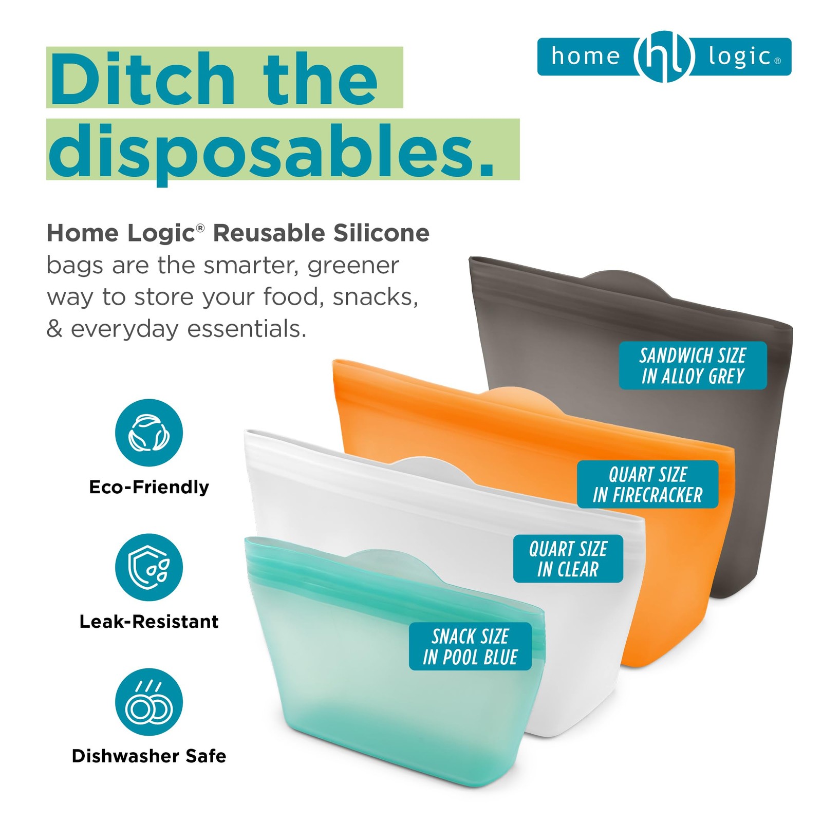 Reusable Sandwich Bags – Set of 6 Clear Silicone Freezer Bags, Airtight Leak …